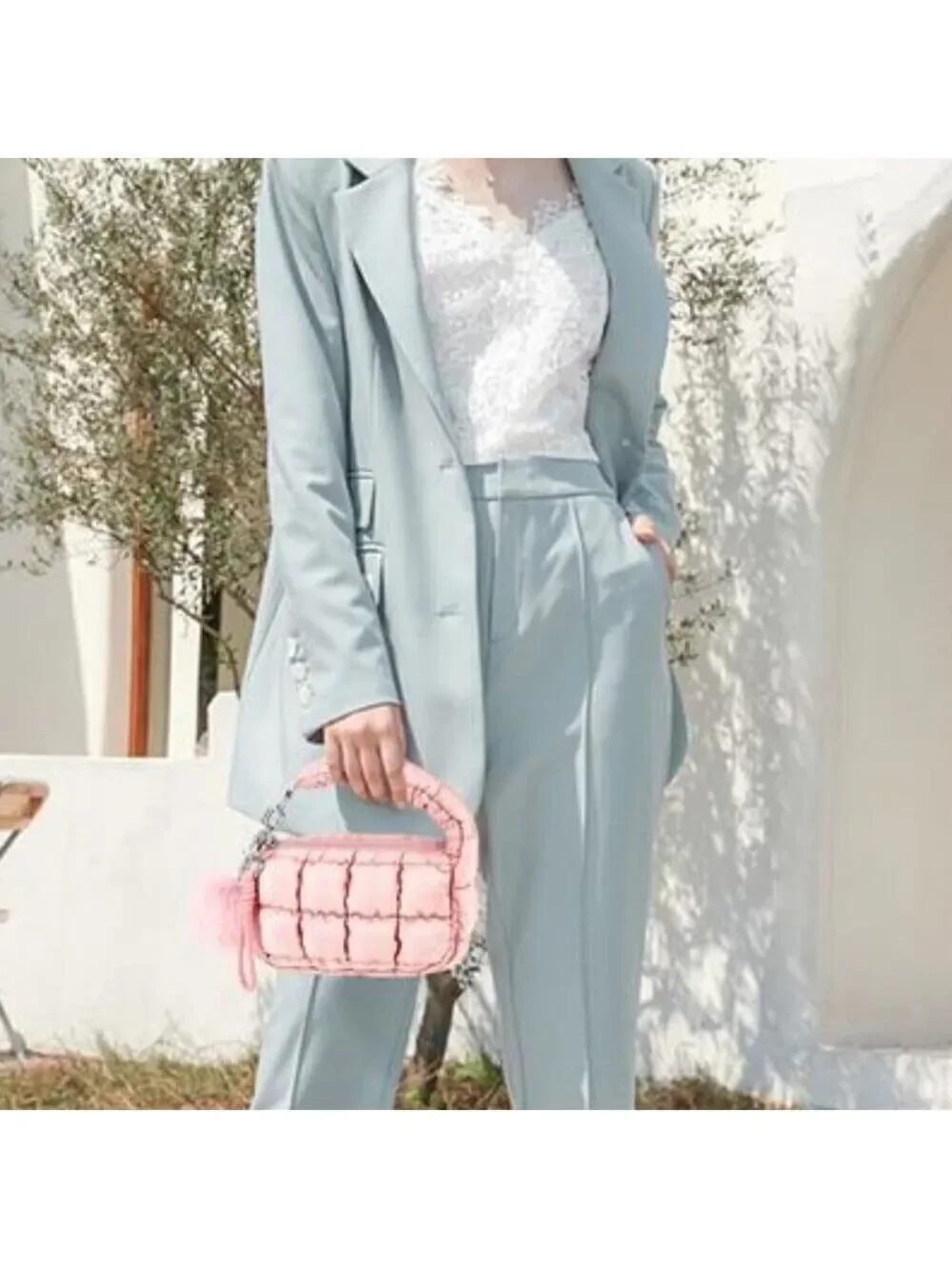 Women Pink Quilted Wristlet Bag Puffer Handbags Purse